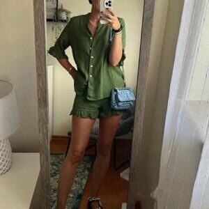 Sleeper Green Linen Ruffle Matching Lounge Set XS